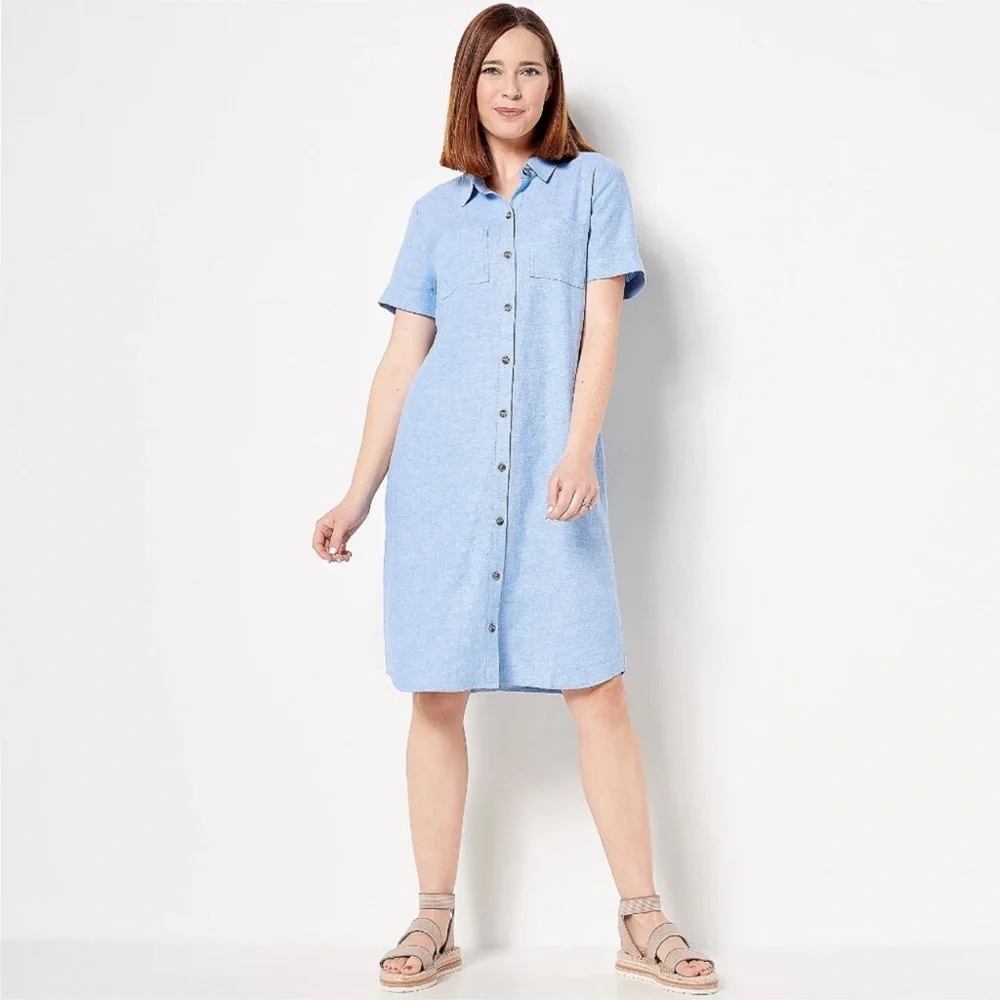 Linen Blend Shirt Dress - Picture 4 of 11